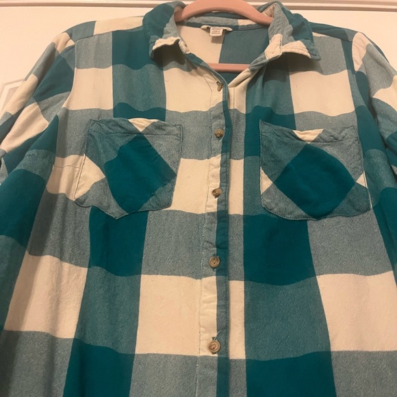 Cato Teal and Cream western Checkered Long Sleeve flannel Dress size 18/20 - Picture 4 of 5